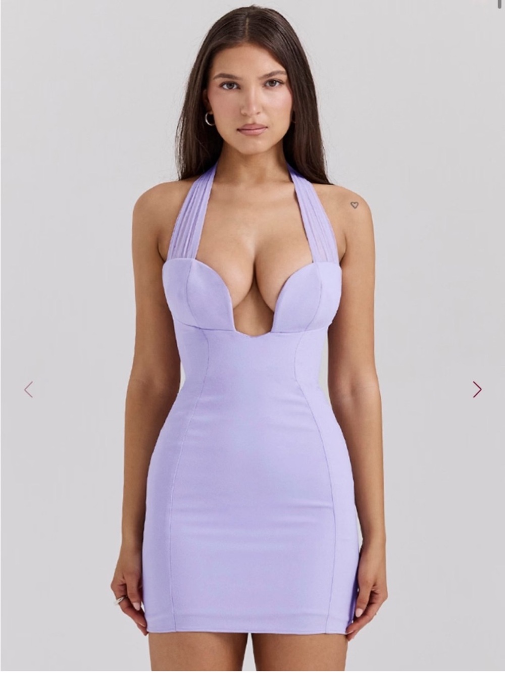 NWT HOUSE OF CB SIZE M Alyssa Orchid Crepe Plunge Mini Dress Fuller Cup lavender